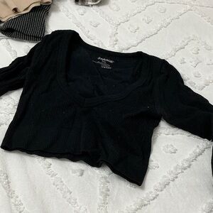 Garage Black Ribbed Crop Top